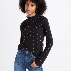 Madewell Rainbow Buds Ruffled Mock neck Long Sleeve
